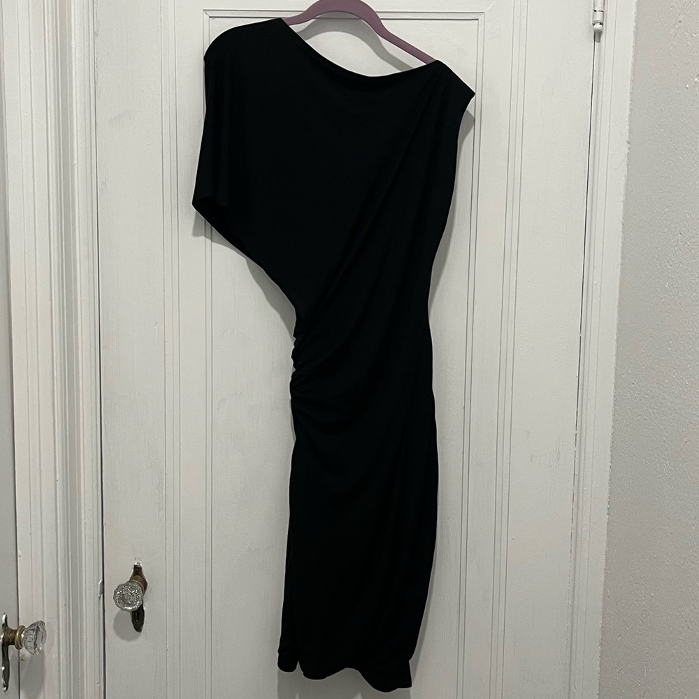 Marcella asymmetrical caped sleeve midi dress, XS